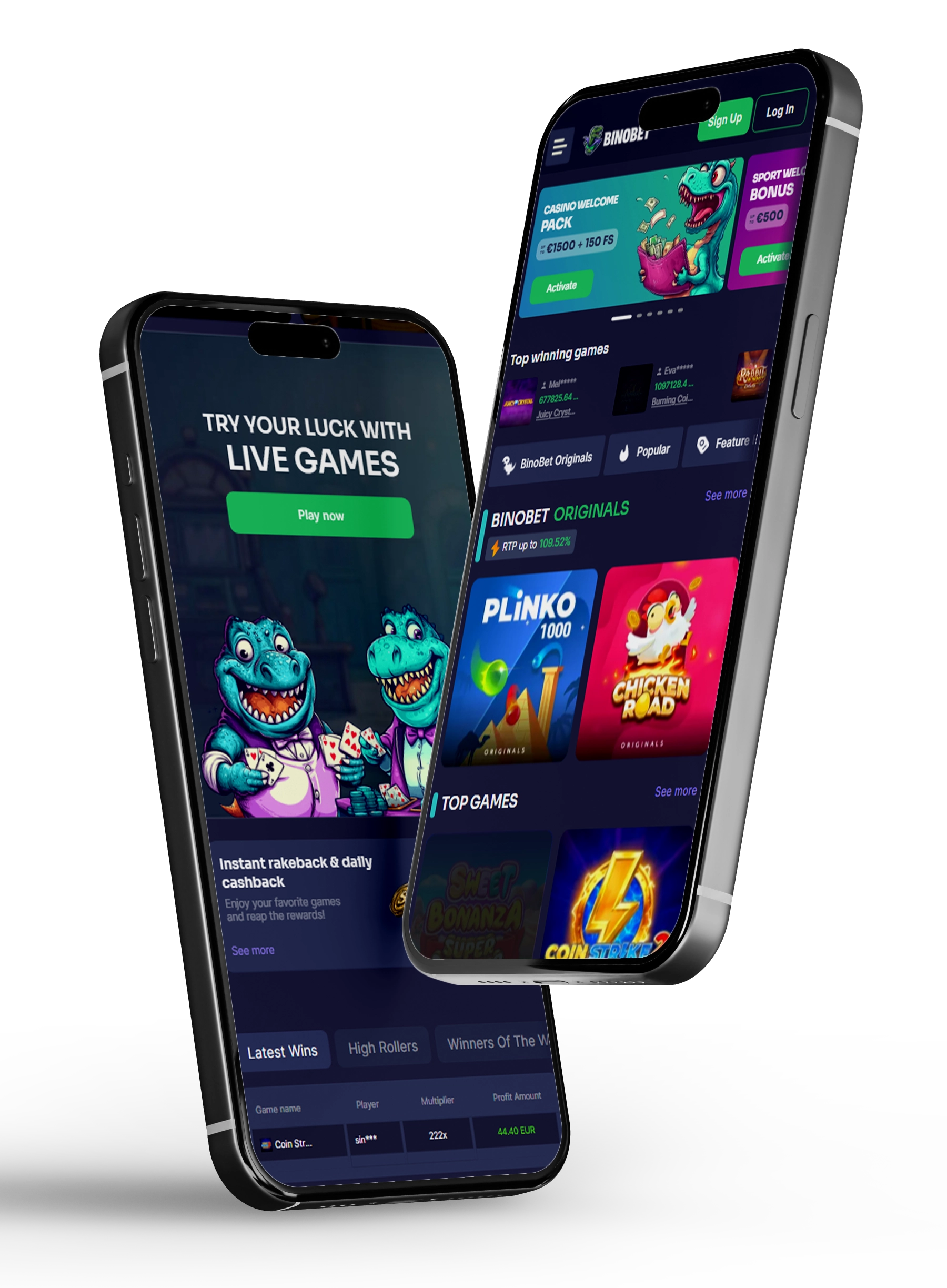 Binobet mobiele site op een smartphone met het spellenoverzicht